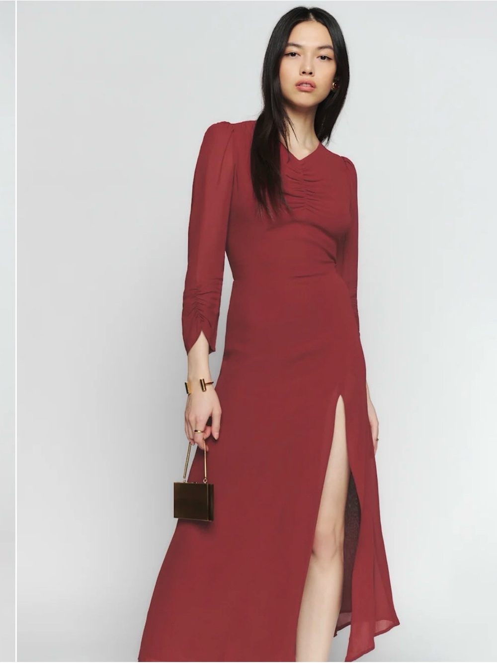 Reformation Forest dress in Burgundy Red Maxi Dress with Side Slit